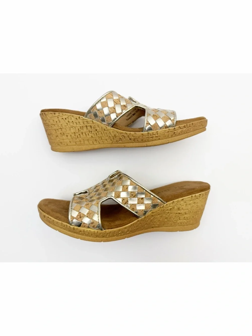 David Tate Moderno Slip On Wedge Sandals Cork Platinum Nappa Size 9